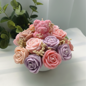 Arreglo floral tazón redondo rosas y oso