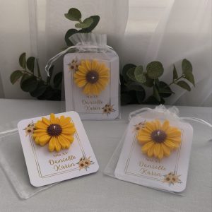Margaritas girasol | Tarjeta y bolsa tul