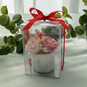 Arreglo floral macetita tulipán y rosas | Caja de acetato