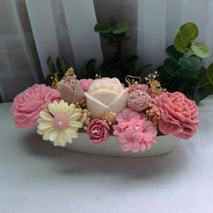 Arreglo floral tazón largo variadas rosa pastel